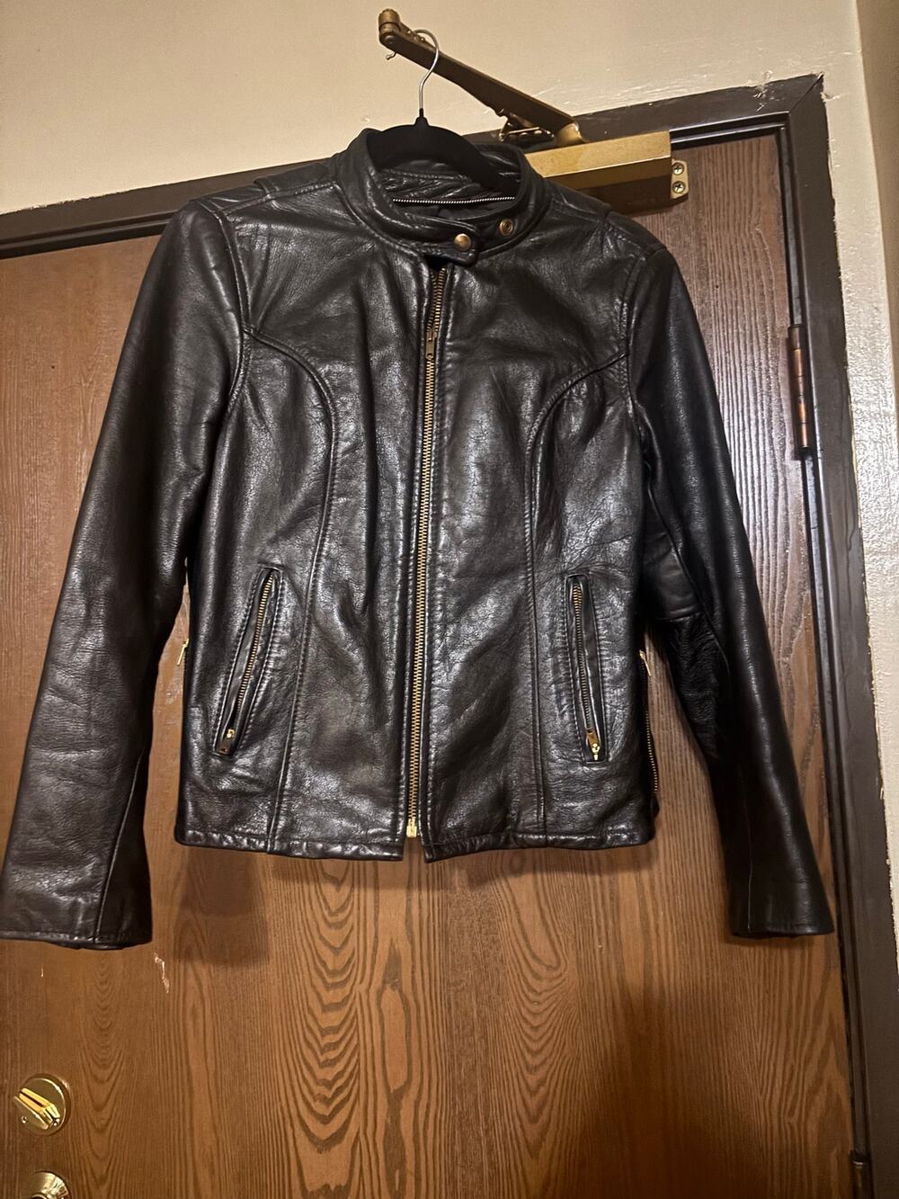 Vintage Black Leather Distressed Bomber Moto Biker Zippered Coat/ Jacket
